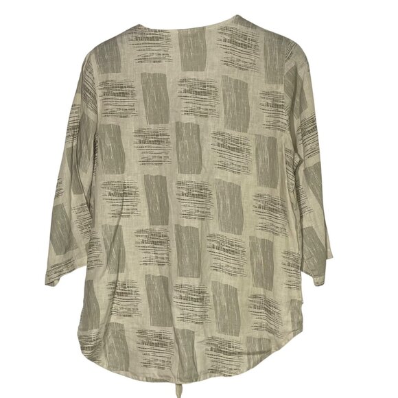 Click Color Me Cotton Linen Abstract Button Down Top Tie Front Sz MED Lagenlook - Picture 2 of 7